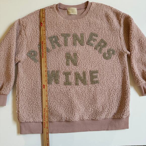 Judith March Partner N Wine Sherpa Sweater Pullover XL EUC Rhinestone Bling - Picture 6 of 8
